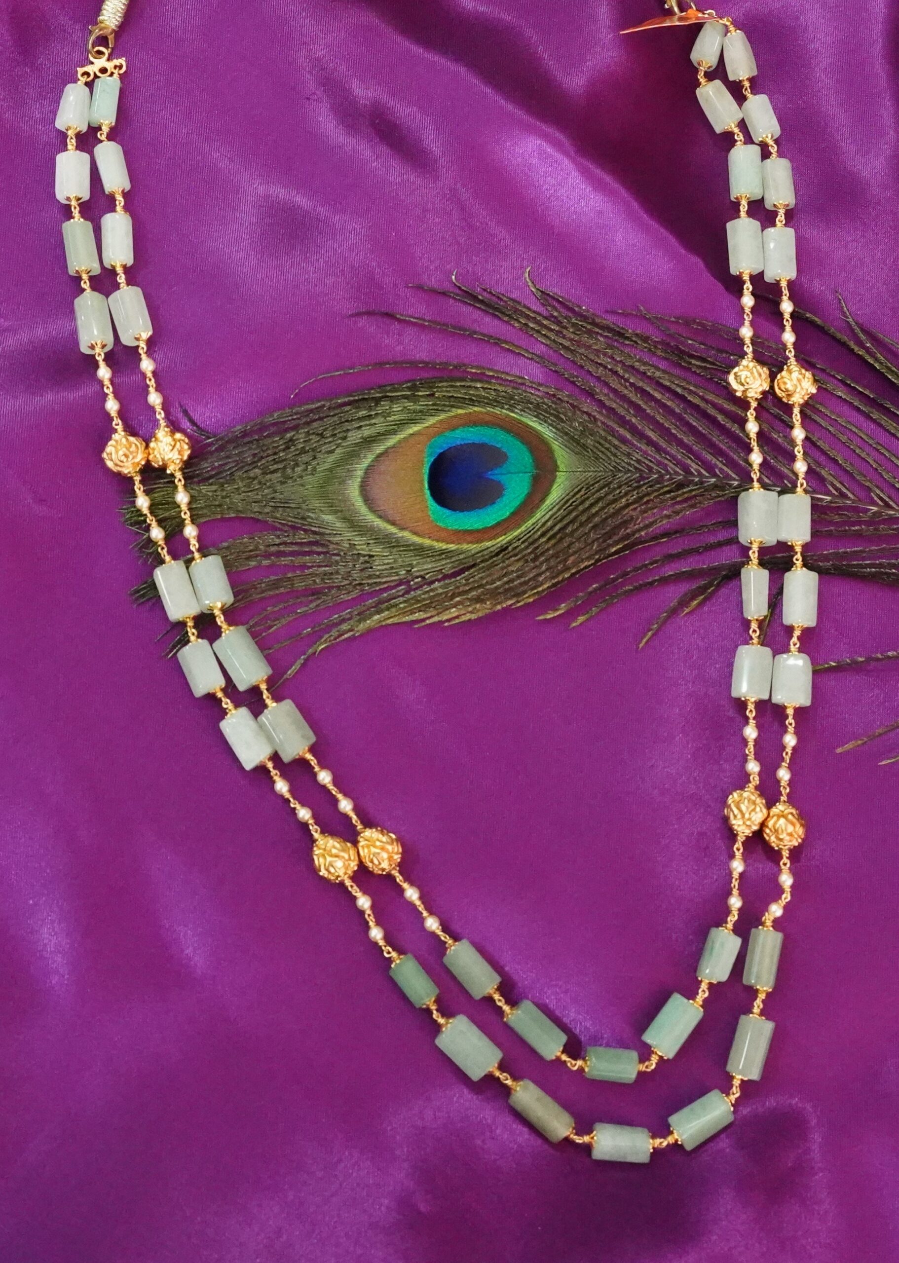 92.5 Silver Green Beed Mala-M0154