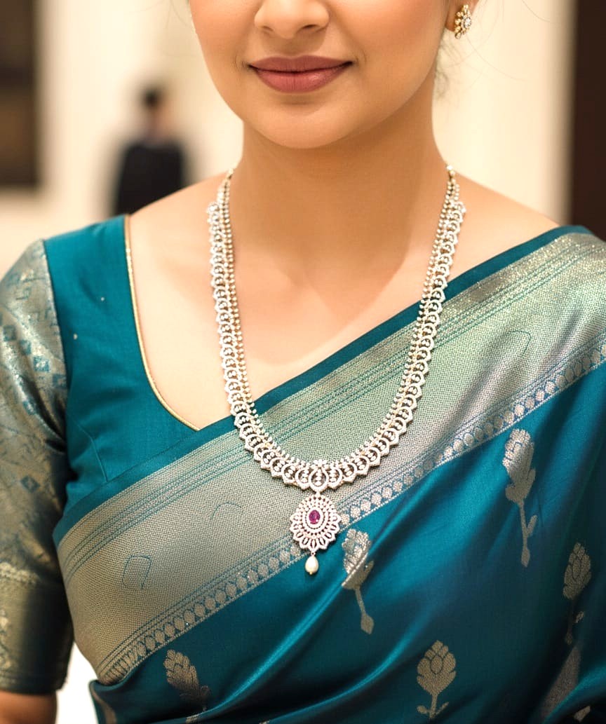 92.5 Silver Long Necklace M0334