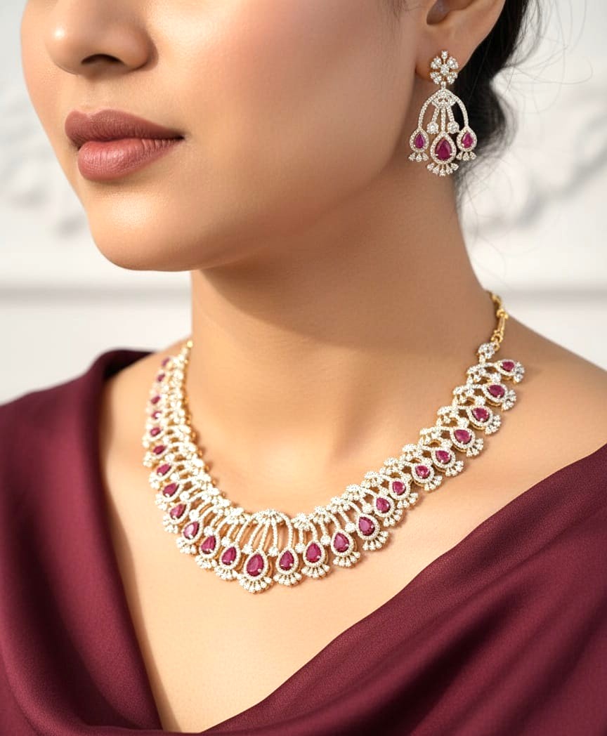 92.5 Silver CZ Short Necklace M0336