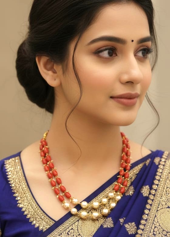 92.5 Silver Short Coral Mala M0564